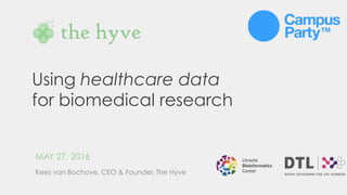 Using healthcare data
for biomedical research
MAY 27, 2016
Kees van Bochove, CEO & Founder, The Hyve
 