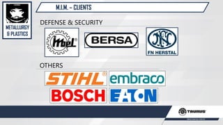 M.I.M. – CLIENTS
DEFENSE & SECURITY
OTHERS
METALLURGY
& PLASTICS
 
