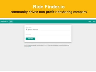 Ride Finder.io
community driven non-profit ridesharing company
 