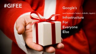 #GIFEE Google’s
(and Facebook’s, Twitter’s, AirBnB’s, Apple’s)
Infrastructure
For
Everyone
Else