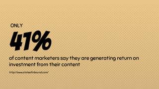 51%
Of people found the #1
Content Challenge to be:
“Lack of Time /
Bandwidth to
create content”
http://www.slideshare.net...