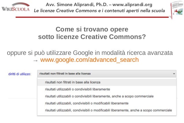 In Google Selezionando L'opzione Licenze Creative Commons Le licenze Creative Commons e i contenuti aperti nella scuola (giugno…