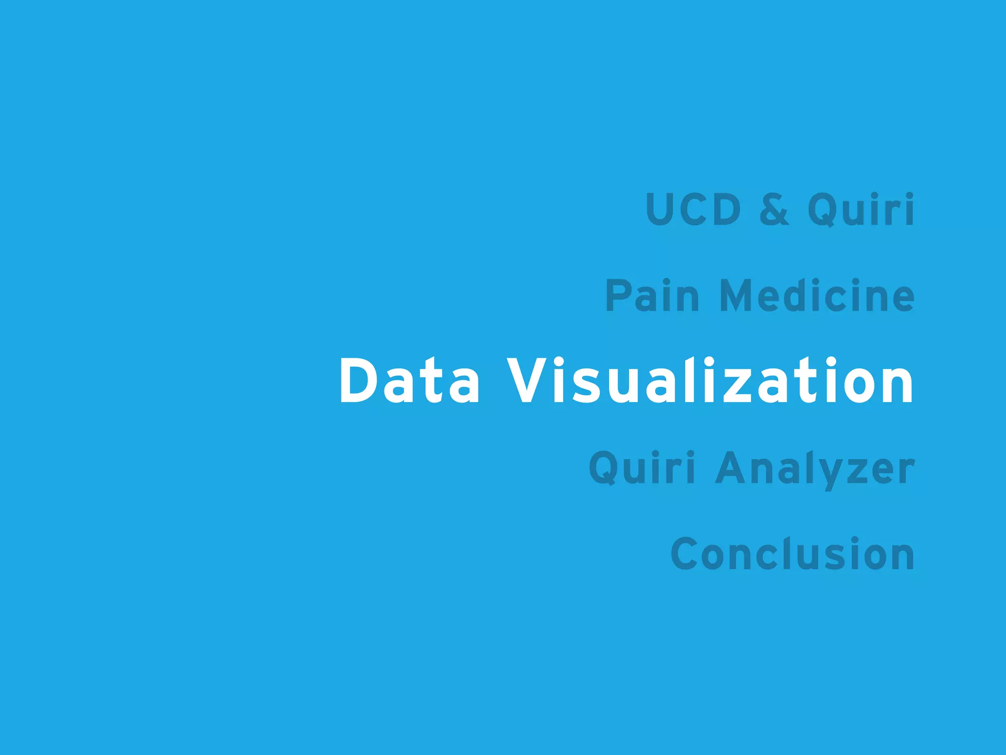 Data Visualization
Pain Medicine
Quiri Analyzer
Conclusion
UCD & Quiri
 