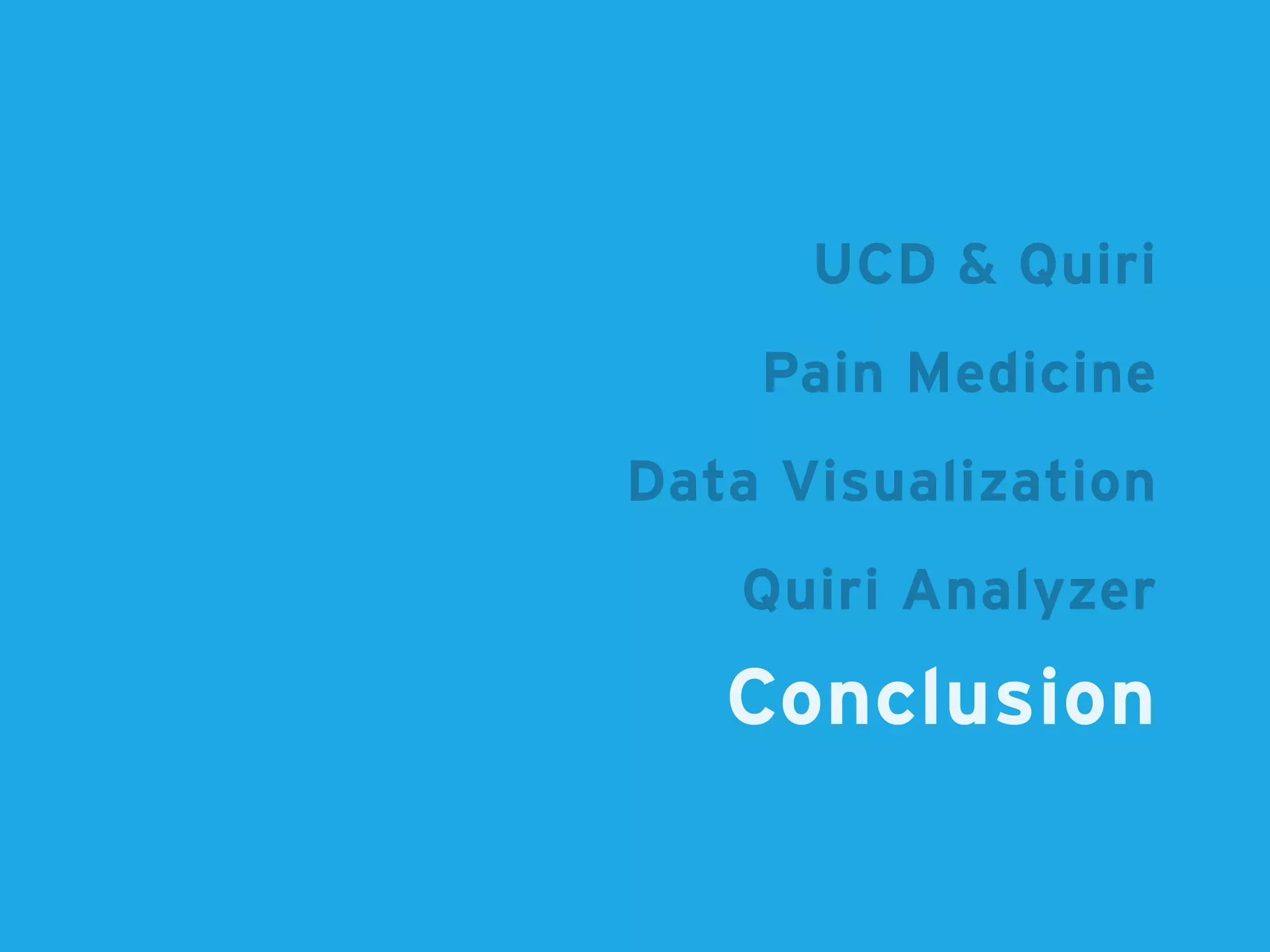 Data Visualization
Pain Medicine
Quiri Analyzer
Conclusion
UCD & Quiri
 