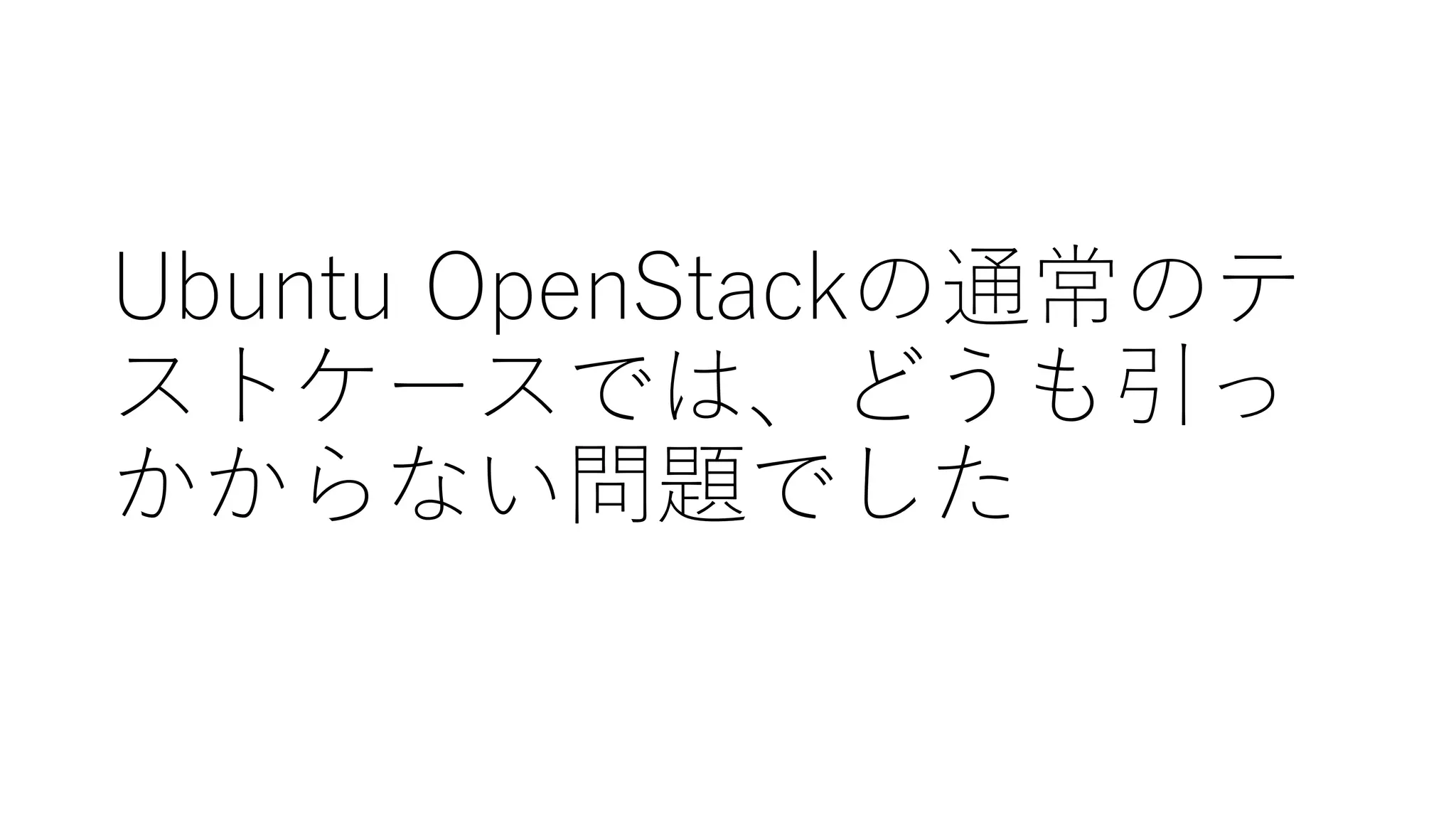 Ubuntu  OpenStackの通常のテ
ストケースでは、どうも引っ
かからない問題でした
 