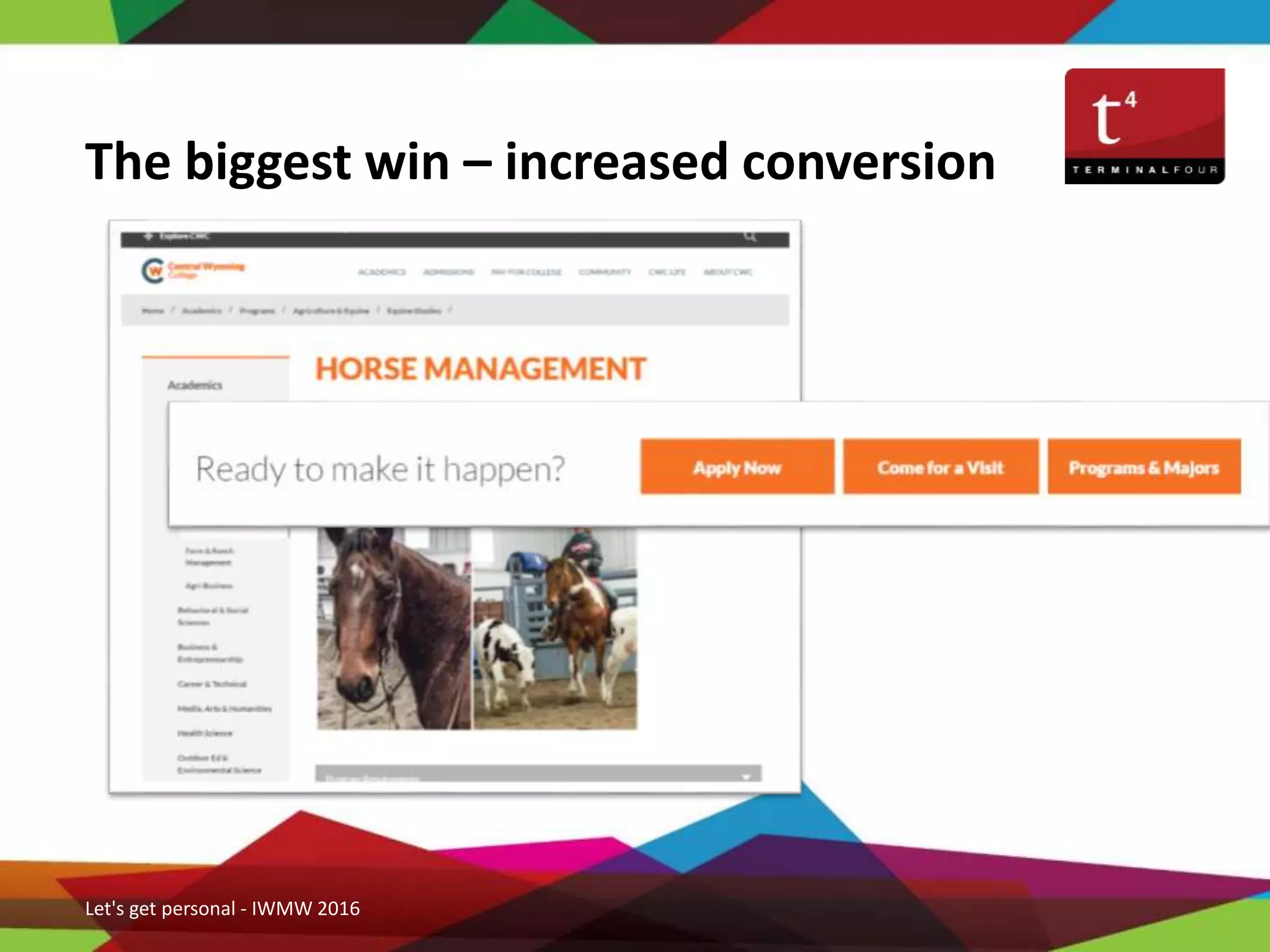 The biggest win – increased conversion
Let's get personal - IWMW 2016
 