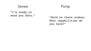 Sensor Pump
“I’m ready to
send you data.”
“Hold on there cowboy.
What capabilities do
you have?”
 