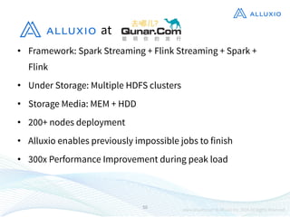•  Framework: Spark Streaming + Flink Streaming + Spark +
Flink
•  Under Storage: Multiple HDFS clusters
•  Storage Media:...