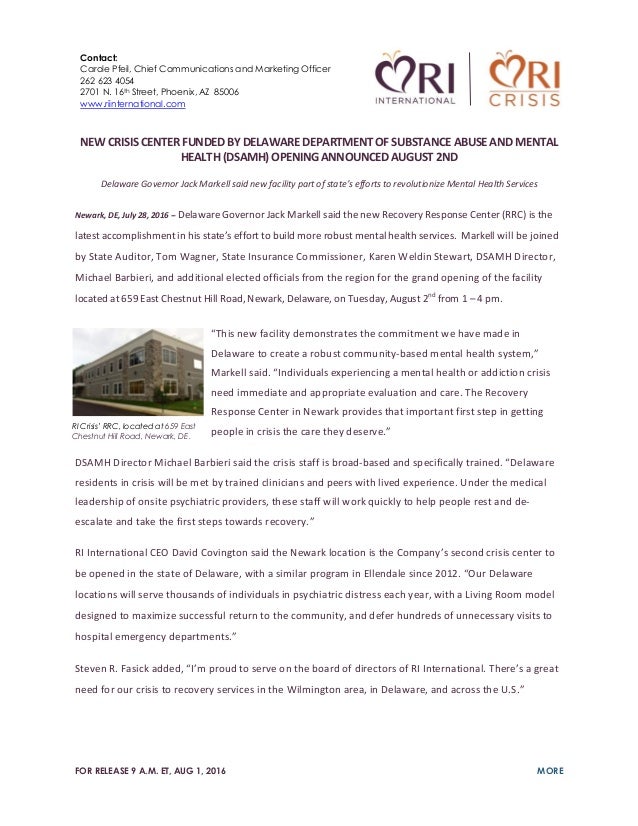 press release new crisis center funded by delaware department of su how to create press release