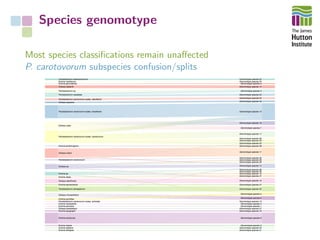 Species genomotype
Most species classiﬁcations remain unaﬀected
P. carotovorum subspecies confusion/splits
 