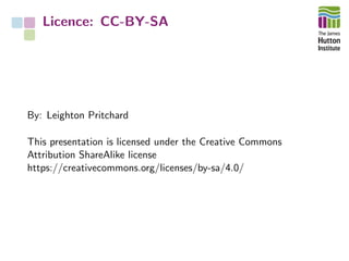 Licence: CC-BY-SA
By: Leighton Pritchard
This presentation is licensed under the Creative Commons
Attribution ShareAlike license
https://creativecommons.org/licenses/by-sa/4.0/
 