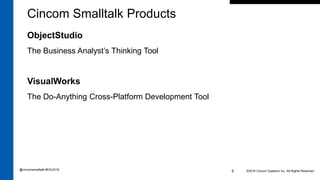 ©2016 Cincom Systems Inc. All Rights Reserved.9
Cincom Smalltalk Products
ObjectStudio
The Business Analyst’s Thinking Tool
VisualWorks
The Do-Anything Cross-Platform Development Tool
@cincomsmalltalk #ESUG16
 