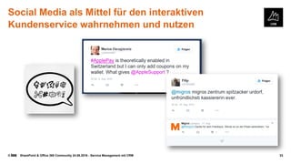 © SharePoint & Office 365 Community 24.08.2016 - Service Management mit CRM 33
Social Media als Mittel für den interaktiven
Kundenservice wahrnehmen und nutzen
 