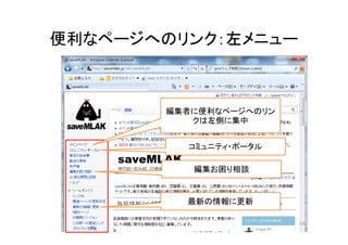便利なページへのリンク：左メニュー
編集者に便利なページへのリン
クは左側に集中
コミュニティ・ポータル
編集お困り相談
最新の情報に更新
43
 
