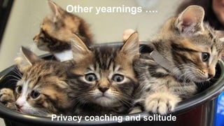 Other yearnings ….
Privacy coaching and solitude
 
