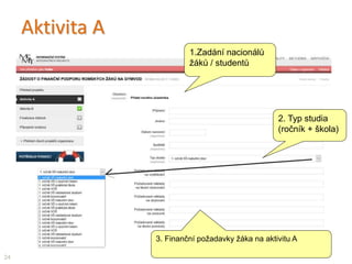 Aktivita B
24
1. Potvrzení čerpání na
aktivitu B (podpora
vzdělávání)
2. Zadání kvantitativních
hodnot pro aktivitu B
Limity z aktivity A pro aktivitu B
 