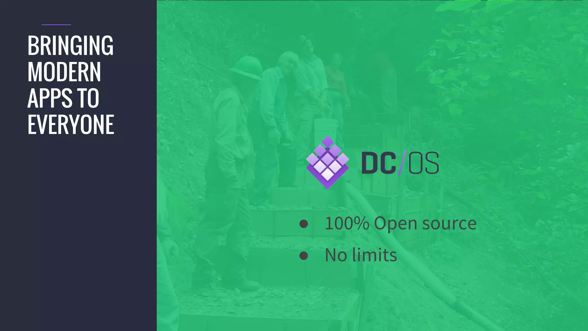 © 2016 Mesosphere, Inc. All Rights Reserved.
BRINGING
MODERN
APPS TO
EVERYONE
● 100% Open source
● No limits
 