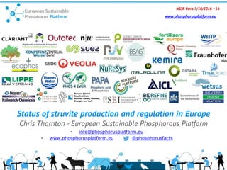 NSSR Paris 7/10/2016 - 16
www.phosphorusplatform.eu
Status of struvite production and regulation in Europe
Chris Thornton ...