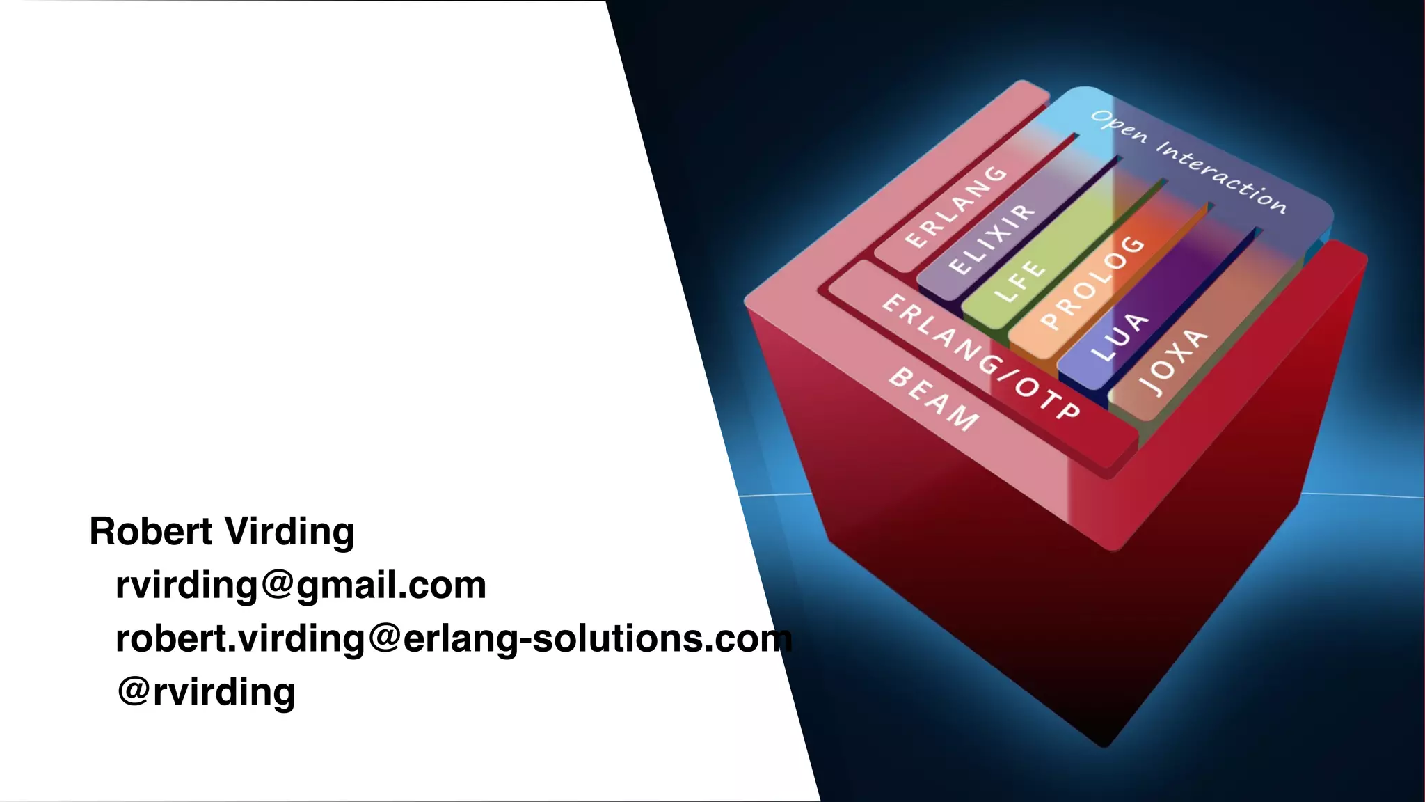 Robert Virding
rvirding@gmail.com
robert.virding@erlang-solutions.com
@rvirding
 