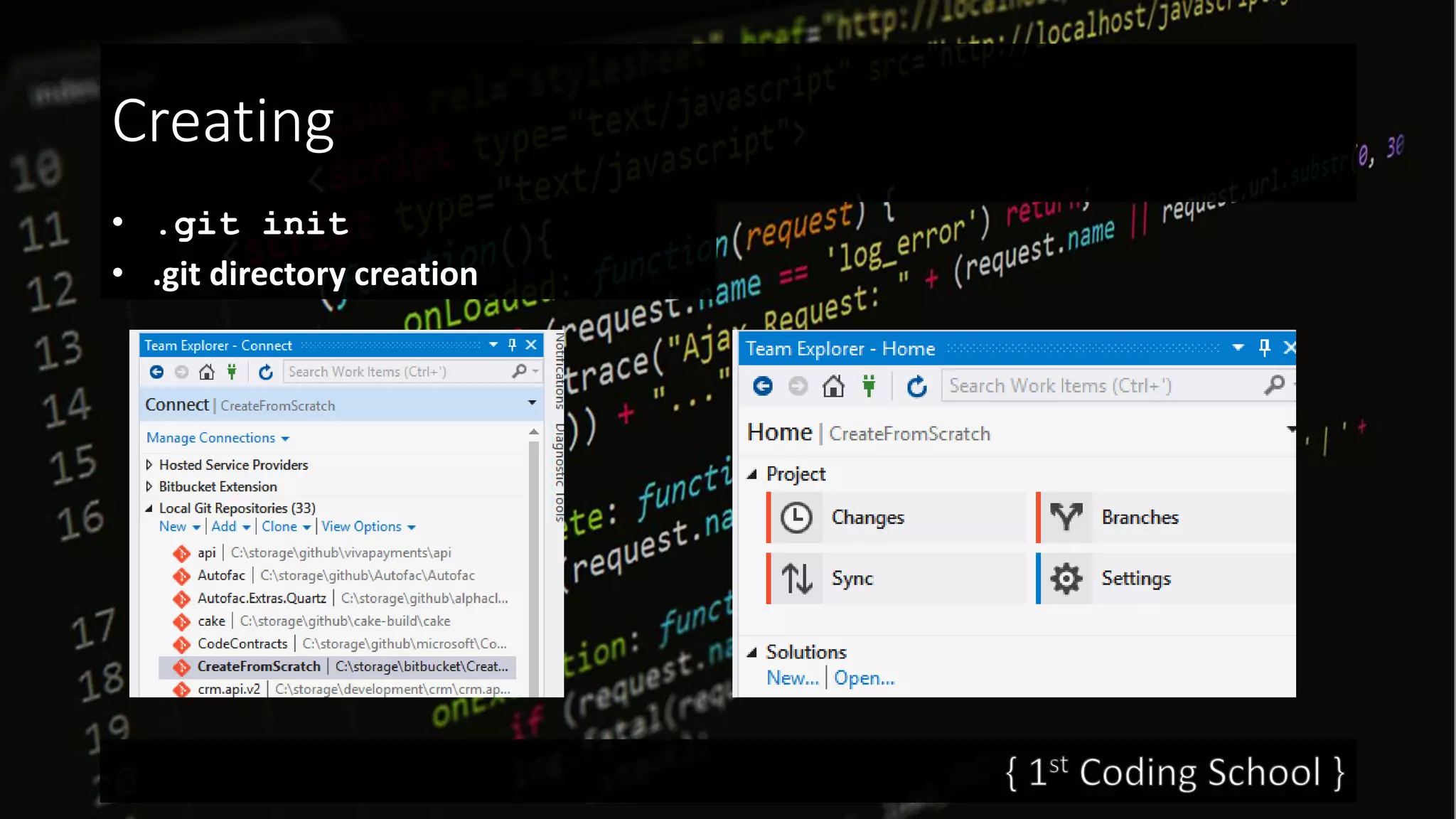 Creating
• .git init
• .git directory creation
 