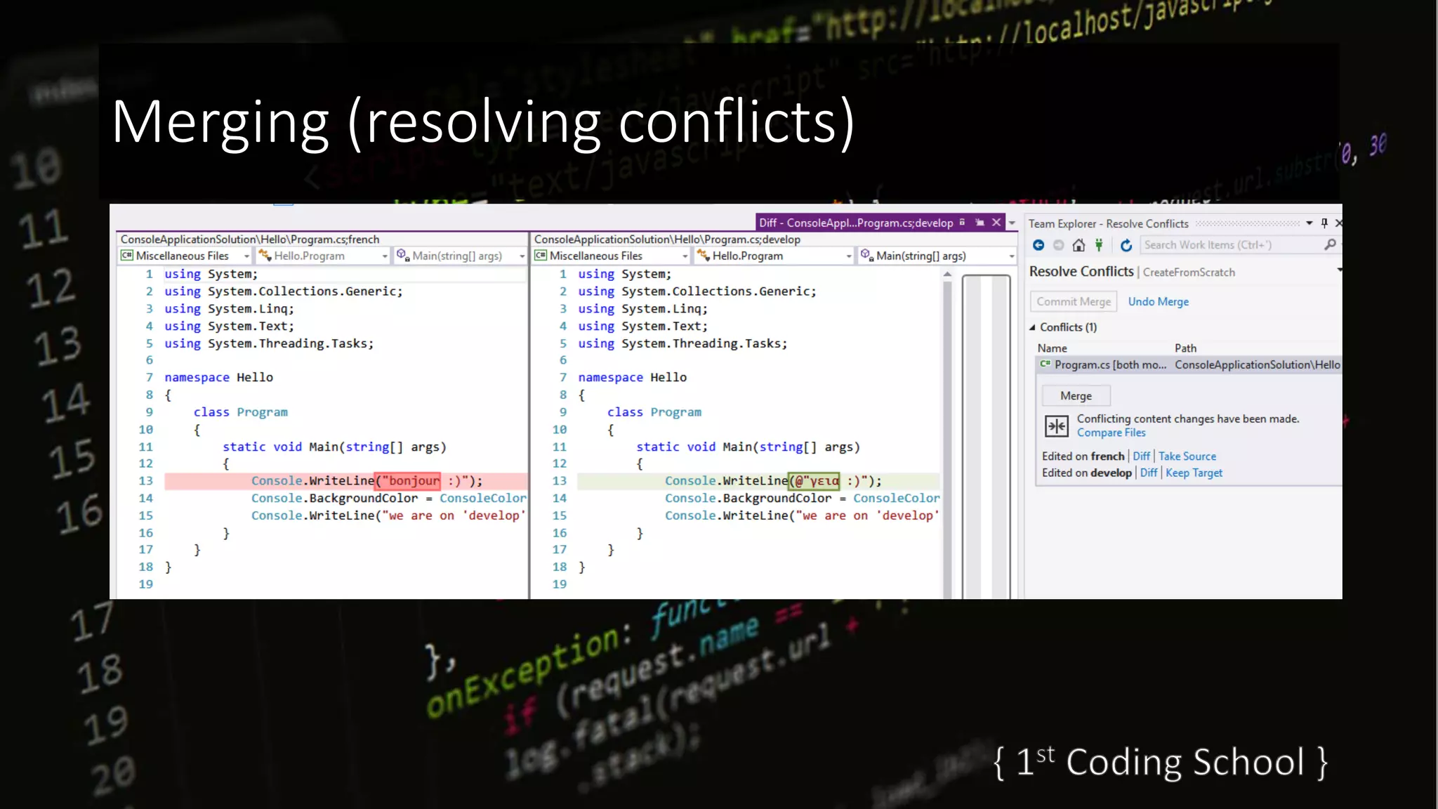 Merging (resolving conflicts)
 