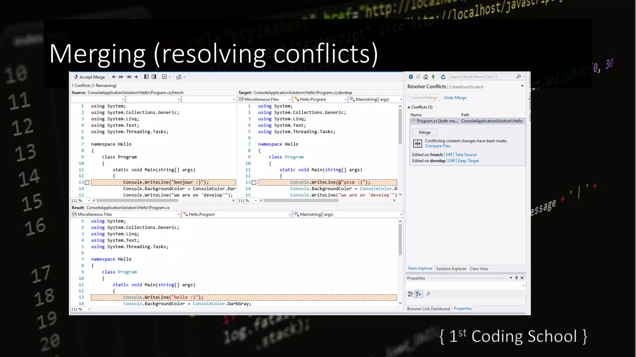 Merging (resolving conflicts)
 