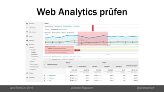 Web Analytics prüfen
WebTechCon 2016 Website-Relaunch @andrescharf
 