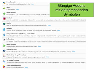 Gängige Addons
mit entsprechenden
Symbolen
 