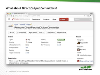 34 © Hortonworks Inc. 2011 – 2016. All Rights Reserved
What about Direct Output Committers?
 