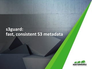 35 © Hortonworks Inc. 2011 – 2016. All Rights Reserved
s3guard:
fast, consistent S3 metadata
 