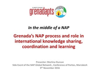 In the middle of a NAP
Grenada’s NAP process and role in
international knowledge sharing,
coordination and learning
Presenter: Martina Duncan
Side Event of the NAP Global Network , Conference of Parties, Marrakesh
9th November 2016
 