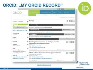 ORCID: „MY ORCID RECORD“
SEITE 18
https://orcid.org/my-orcid
 