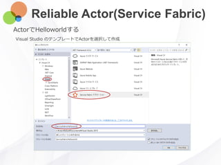Reliable Actor(Service Fabric)
ActorでHelloworldする
Visual Studio のテンプレートでActorを選択して作成
 