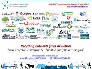 ISWA – EESC Circular Economy and Biowastes, 14th Nov.2016 - 1
www.phosphorusplatform.eu
Recycling nutrients from biowastes
Chris Thornton - European Sustainable Phosphorous Platform
• info@phosphorusplatform.eu
• www.phosphorusplatform.eu @phosphorusfacts
 