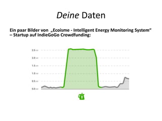 Deine Daten
Ein paar Bilder von „Ecoisme - Intelligent Energy Monitoring System“
– Startup auf IndieGoGo Crowdfunding:
 