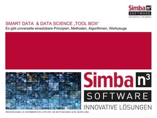Es gibt universelle einsetzbare Prinzipien, Methoden, Algorithmen, Werkzeuge
SMART DATA & DATA SCIENCE „TOOL BOX“
RINGVORLESUNG | 23. NOVEMBERR 2016 | IISYS HOF | DR. MATTHIAS NAGEL & DR. GEORG JUNG
Abb. aus: http://blog.contractiq.com/big-data-analytics-companies-in-india/
 