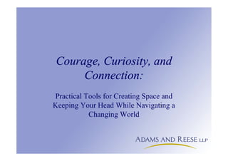 Courage, Curiosity, and
Connection:
Practical Tools for Creating Space and
Keeping Your Head While Navigating a
Changing World
 