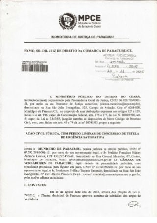 2016 11-22-ação civil pública mpce conra câmara de vereadores de paracuru, ceará-br