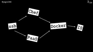 /20@yegor256 2
ssh Docker
Chef
IS
PaaS
 