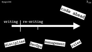 /20@yegor256 3
writing re-writing
code ahead
discipline
DevOps
management
rules
 