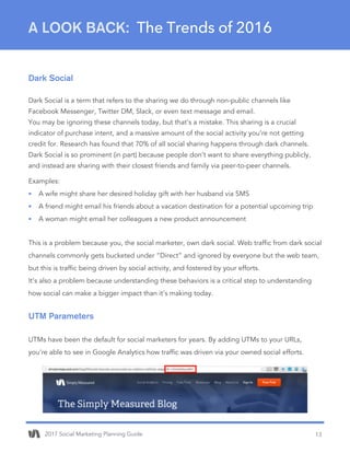 2017 Social Marketing Planning Guide 13
Dark Social
Dark Social is a term that refers to the sharing we do through non-pub...