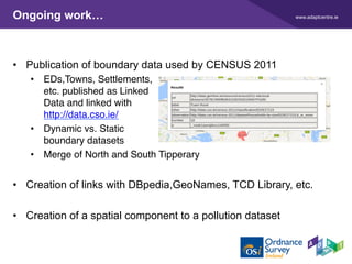 www.adaptcentre.ieOngoing work…
•  Publication of boundary data used by CENSUS 2011
•  EDs,Towns, Settlements,  
etc. publ...