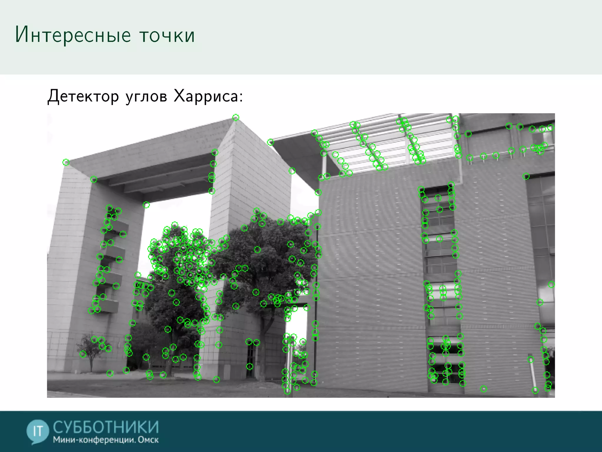 Интересные точки
Детектор углов Харриса:
 