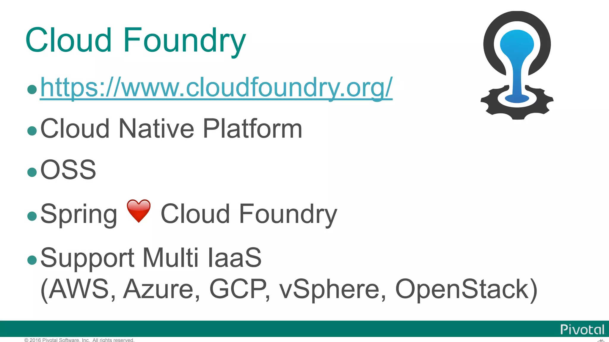 © 2016 Pivotal Software, Inc. All rights reserved. Check my slide • http://www.slideshare.net/makingx/data-microservices-with- spring-cloud-stream-task-and-data-flow-jsug-springday 