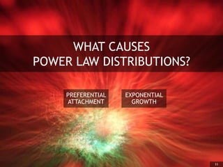 11
WHAT CAUSES
POWER LAW DISTRIBUTIONS?
PREFERENTIAL
ATTACHMENT
EXPONENTIAL
GROWTH
 