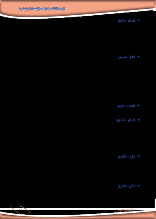 ‫االجتماعية‬‫املؤسسات‬‫من‬‫مناذج‬-‫الثالثة‬‫الوحدة‬
61 ‫والتدريبات‬ ‫األنشطة‬
ee:‫تأمل‬ .. ‫تخيل‬
‫التنشئة‬ ‫بأساليب‬ ‫يتعلق‬ ‫فيما‬ ‫لوالديه‬ ‫تقدمها‬ ‫أن‬ ‫تستطيع‬ ‫التي‬ ‫النصائح‬ ‫فما‬ ‫عائلتك؛‬ ‫محيط‬ ‫في‬ ‫طفل‬ ‫ولد‬
.‫املوجبة‬ ‫االجتماعية‬
.........................................................................................................................................................................
.........................................................................................................................................................................
.........................................................................................................................................................................
:‫صمم‬ .. ‫فكر‬ ee
: ‫يجسد‬ ‫ا‬ً‫ر‬‫شعا‬ ‫أو‬ ‫شكال‬ ‫صمم‬
.‫املوجبة‬ ‫االجتماعية‬ ‫التنشئة‬ ‫أساليب‬ .‫أ‬
.........................................................................................................................................................................
.........................................................................................................................................................................
.‫السالبة‬ ‫االجتماعية‬ ‫التنشئة‬ ‫أساليب‬ .‫ب‬
.........................................................................................................................................................................
.........................................................................................................................................................................
ee:‫اجمع‬ .. ‫ابحث‬
.»‫السوية‬ ‫الشخصية‬ ‫لبناء‬ ‫مدخل‬ ‫االجتماعية‬ ‫«التنشئة‬ :‫بعنوان‬ ‫املدرسية‬ ‫لإلذاعة‬ ‫كلمة‬ ‫اكتب‬ ‫زمالئك‬ ‫مبشاركة‬
ee:‫تصور‬ .. ‫تأمل‬
‫املجاالت‬ ‫كل‬ ‫وفي‬ ‫احلياة‬ ‫مناحي‬ ‫في‬ ‫وتغيرات‬ ‫حتوالت‬ ‫حتدث‬ ‫والتي‬ ‫املعرفية‬ ‫والثورة‬ ‫االنفجار‬ ‫عصر‬ ‫في‬ ‫اليوم‬ ‫نعيش‬
‫فيها؟‬ ‫التربية‬ ‫وأمناط‬ ، ‫أفرادها‬ ‫بني‬ ‫والعالقات‬ ، ‫حجمها‬ ‫حيث‬ ‫من‬ ‫املستقبل‬ ‫في‬ ‫لألسرة‬ ‫تصورك‬ ‫ما‬ ..
.........................................................................................................................................................................
.........................................................................................................................................................................
ee: ‫اقترح‬ .. ‫حلل‬
.‫املدرسة‬ ‫طالب‬ ‫على‬ ‫يوزع‬ ‫ثم‬ ‫ومن‬ .‫األسرى‬ ‫االستقرار‬ ‫لزيادة‬ ‫أساليب‬ ‫وضع‬ ‫فى‬ ‫زمالئك‬ ‫مع‬ ‫تعاون‬
.........................................................................................................................................................................
.........................................................................................................................................................................
.........................................................................................................................................................................
ee: ‫اقترح‬ .. ‫حلل‬
‫من‬ ‫بالقرب‬ ،‫ذئب‬ ‫جحر‬ ‫فى‬ ‫0291م‬ ‫عام‬ ‫الطفلة‬ ‫هذه‬ ‫اكتشتفت‬ :)‫الذئبة‬ ‫(الطفلة‬ ‫كماال‬ ‫الهندية‬ ‫الطفلة‬ ‫نشاط‬
‫بعد‬ »ً‫ال‬‫«آما‬ ‫ماتت‬ ‫وقد‬ ،‫السن‬ ‫فى‬ ‫تصغرها‬ ‫كانت‬ ‫التى‬ « ً‫ال‬‫أما‬ « ‫أختها‬ ‫مع‬ ‫ووجدت‬ ،‫الهند‬ ‫فى‬ )‫(ميدنابور‬
 