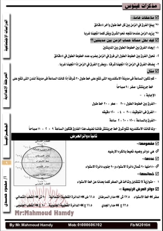 9

‫ٚآخط‬ٍٛ‫ط‬‫خط‬ٌ‫ن‬‫بني‬َٔ‫ايع‬‫يف‬‫ايفطم‬‫ٜبًؼ‬4‫زقا٥ل‬
‫اػٗٓا‬‫نًُا‬ٌ‫ٜٚك‬‫ايؿطم‬ٛ‫م‬٘‫ْتذ‬‫عٓسَا‬َٔ‫ايع‬‫ٜعٜس‬‫غطبا‬

‫املسٜٓتني‬‫بني‬ٍٛ‫ايط‬‫خطٛط‬‫بني‬‫ايفطم‬‫إجياز‬
‫يف‬ٍٛ‫ايط‬‫خطٛط‬‫عسز‬‫بضطب‬َٔ‫ايع‬‫يف‬‫فطم‬‫إىل‬ٍٛ‫ايط‬‫خطٛط‬‫بني‬‫ايفطم‬ٍٛ‫م‬4‫زقا٥ل‬
.‫غطبا‬‫اػٗٓا‬‫إشا‬َٔ‫ايع‬‫يف‬‫ايفطم‬‫ٜٚططح‬،‫ؾطقا‬‫اػٗٓا‬‫إشا‬َٔ‫ايع‬‫يف‬‫ايفطم‬‫ٜضاف‬

-ٕٛ‫ته‬ِ‫ن‬١‫ايػاع‬ٍٛ‫ط‬‫خط‬٢ً‫ع‬‫تكع‬٢‫ايت‬ٜ٘‫االغهٓسض‬١ٜٓ‫َس‬٢‫ف‬٢ً‫ع‬‫تكع‬٢‫ايت‬ٕ‫يٓس‬١ٜٓ‫َس‬٢‫ف‬١‫ايػاع‬‫ناْت‬‫إشا‬ً‫ا‬‫ؾطق‬
)‫قفط‬(‫دطٜٓتـ‬‫خط‬ً‫ا‬‫قباس‬
:١‫اإلداب‬-
-ٍٛ‫ايط‬‫خطٛط‬‫بني‬‫ايفطم‬:ٍٛ‫ط‬‫خط‬
-‫ايتٛقٝت‬٢‫ف‬‫ايفطم‬:٘‫زقٝك‬
-‫ايفطم‬١‫بايػاع‬:١‫غاع‬
-ٕٛ‫فته‬‫ايفاضم‬‫ٖصا‬‫ْضٝف‬‫فأْٓا‬‫دطٜٓتـ‬‫خط‬‫ؾطم‬‫تكع‬ٜ٘‫االغهٓسض‬‫ناْت‬‫ٚملا‬١‫ايػاع‬ً‫ا‬‫قباس‬
‫ِفِٙٛٙب‬:-
ٖٞ٘ٝ‫االضض‬ٙ‫بايهط‬‫ؼٝط‬ُٖ٘ٝٚ‫زٚا٥ط‬
‫ػذد٘ب‬:-
‫َٓٗا‬ٍ‫مشا‬٠‫زا٥ط‬ٚ٤‫االغتٛا‬‫دٓٛب‬٤‫االغتٛا‬٠‫زا٥ط‬
:‫خصبئصٙب‬-
1-ٌ‫تتكاب‬‫ال‬١ٜ‫َتٛاظ‬ٚ٤‫االغتٛا‬‫خط‬ٔ‫ع‬‫بعسْا‬‫نًُا‬‫ايكػط‬٢‫ف‬‫تأخص‬
: ‫اٌشئ١س١خ‬ ‫اٌؼشض‬ ‫دٚائش‬-
‫قفط‬‫خط‬.٤‫االغتٛا‬‫ف‬ٕ‫ايػططا‬‫َساض‬١ٝ‫ايكطب‬٠‫ايسا٥ط‬.١ٝ‫ايؿُاي‬‫ف‬‫ايكطب‬.ٞ‫ايؿُاي‬
‫ز‬‫َساض‬‫اؾ‬ٟ‫س‬‫ز‬١ٝ‫ايكطب‬٠‫ايسا٥ط‬‫اؾ‬١ٝ‫ٓٛب‬.‫ز‬‫اؾ‬‫ايكطب‬٢‫ٓٛب‬.
 