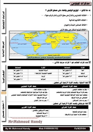 16
‫ِب‬‫ٔزبئح‬:-‫رٛص٠غ‬‫اٌ١بثس‬‫ٚاٌّبء‬ٍٝ‫ػ‬‫سغخ‬‫األسض‬‫؟‬
1-‫اختالف‬‫ايتضاضٜؼ‬‫ٚاملٓار‬٢ً‫ع‬‫غطح‬‫األضض‬٣‫ٚايص‬‫تطتب‬١ًٝ‫ع‬:-
-‫اختالف‬ِٝ‫األقاي‬١ٝ‫املٓاخ‬
-‫اختالف‬‫خكا٥ل‬‫ايٓبات‬ٕ‫ٚاؿٝٛا‬
-‫اختالف‬‫تٛظٜع‬ٕ‫ايػها‬٢ً‫ع‬‫غطح‬‫األضض‬



 