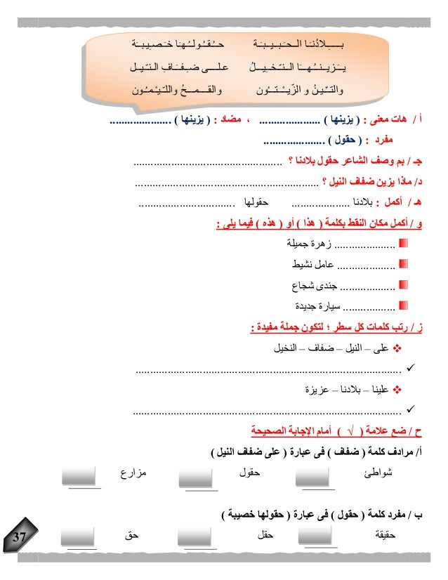 بوكلت تدريبات اللغة العربية المعدل للصف الثانى الابتدائى الفصل الدراس