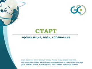 BRAZIL CAMEROON CZECH REPUBLIC ESTONIA FRANCE GHANA GREECE HONG KONG
INDIA IVORY COAST KUWAIT MACAO MEXICO PEOPLES REPUBLIC OF CHINA POLAND PORTUGAL
QATAR ROMANIA RUSSIA SLOVAK REPUBLIC SPAIN TURKEY UNITED ARAB EMIRATES
СТАРТ
организация, план, справочник
 